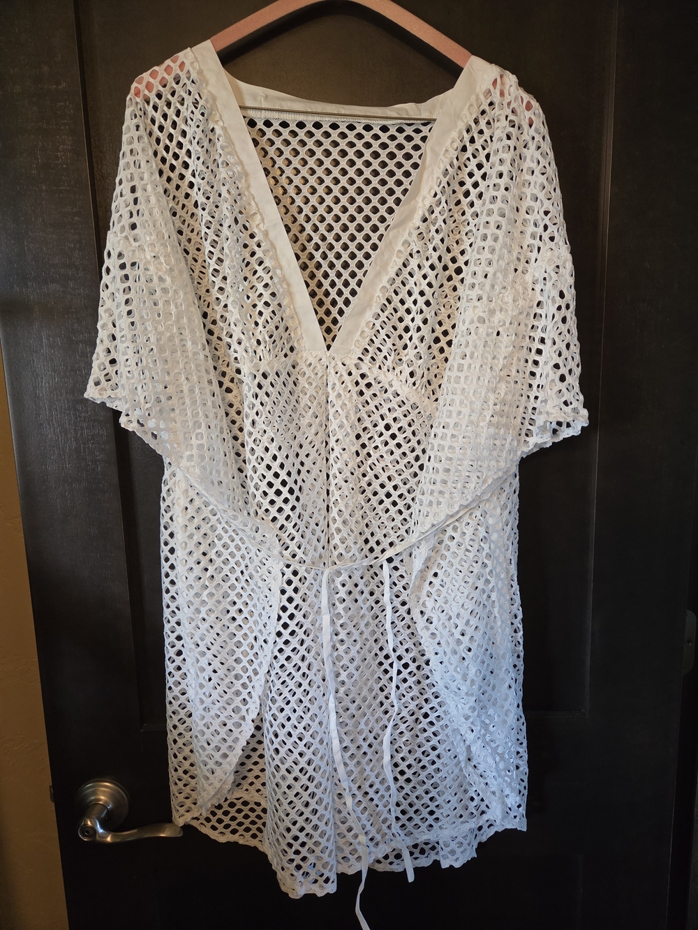 White Crochet V-Neck Women's Swim Cover